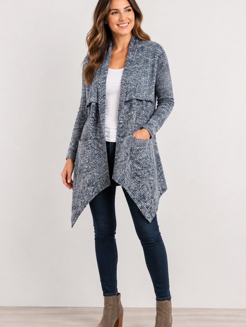 RXB Marled Navy Open-Front Waterfall Cardigan